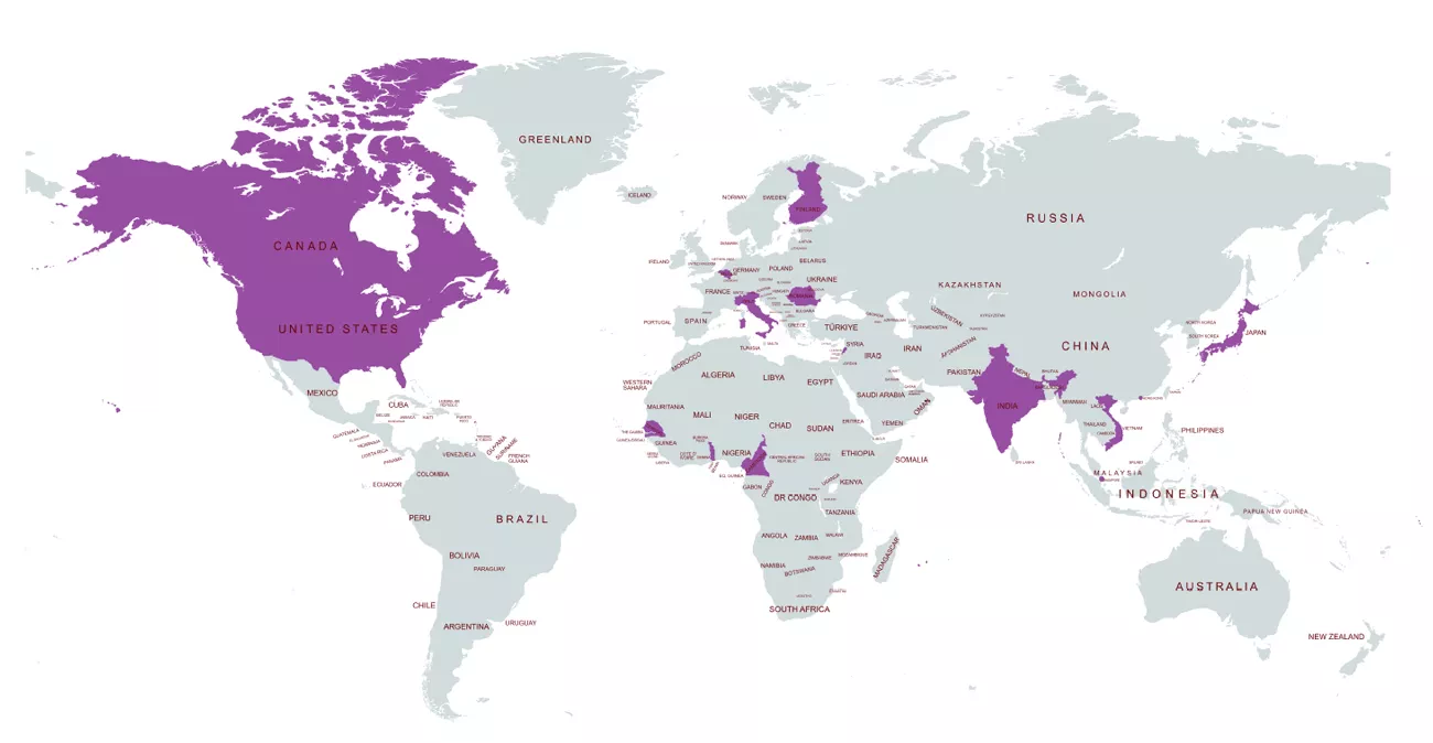 Carte du monde des échanges internationaux de La Source en 2025