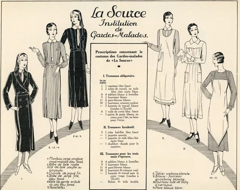 Catalogue des uniformes Source de la Maison Bonnard, vers 1930. Archives Fondation La Source