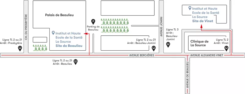 Plan d'accès aux sites de La Source